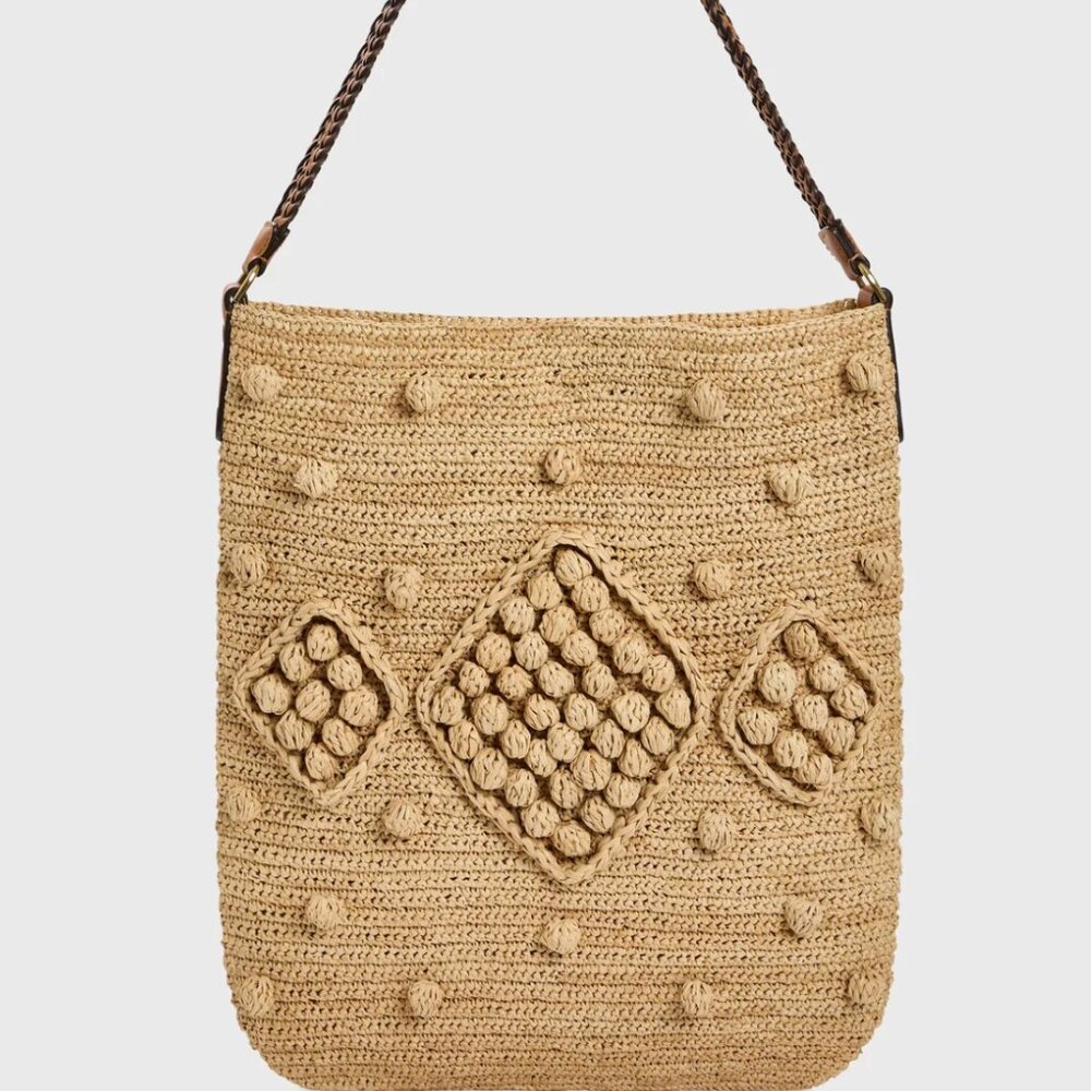 Raffia and Leather string bag - Hobo Raffia Bag